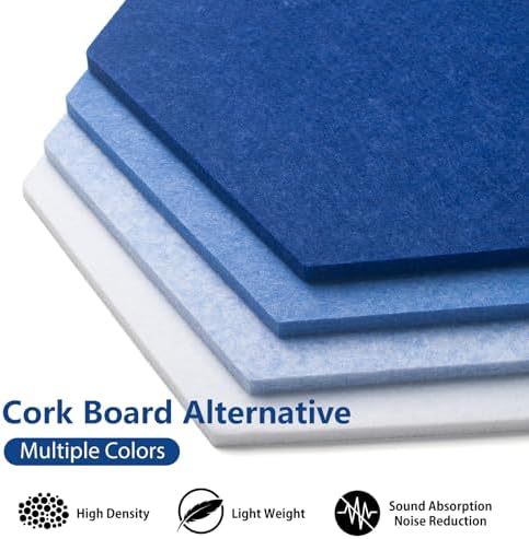 8 Pack Hexagon Felt Cork Board Tiles, 12'' Felt Bulletin Board for Walls Decor with 30 Pushpins, 50 Adhesive Tabs for Office & Home Pin Board, Notes Photos & DIY Classroom Decor (Gradual Blue)