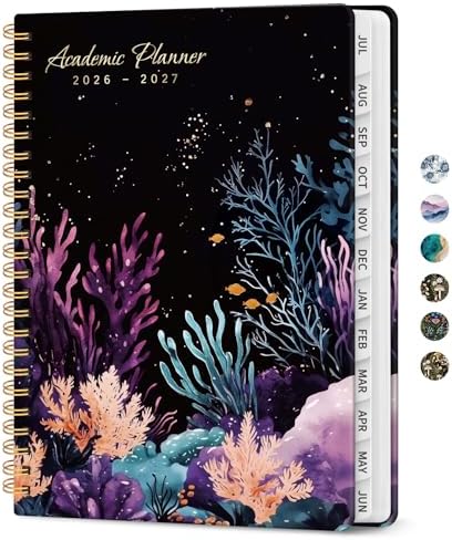 Planner 2026-2027, Jul 2026-Jun 2027 Academic Monthly & Weekly Planner | 6.3" x 8.5" Hardcover Pretty Calendar Planner for Women, Spiral Organizer for School Office Home Supplies, Coral Dream