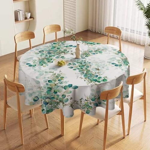Spring Botanical Tablecloth, Watercolor Sage Green Eucalyptus Leaves Print Table Cloth Cover for Kitchen Dining Indoor Outdoor Decor, 60x60in