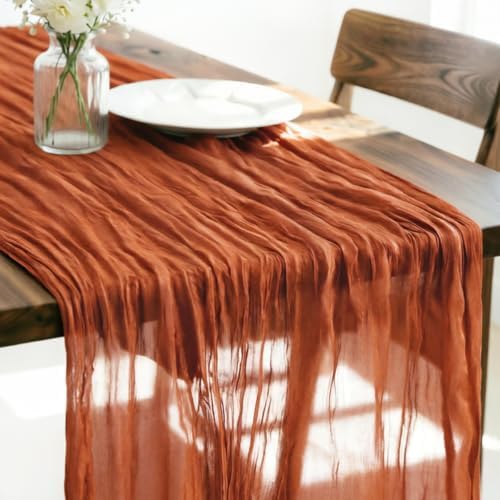 Fall Table Runner Terracotta Cheesecloth Boho Wedding Home Decor