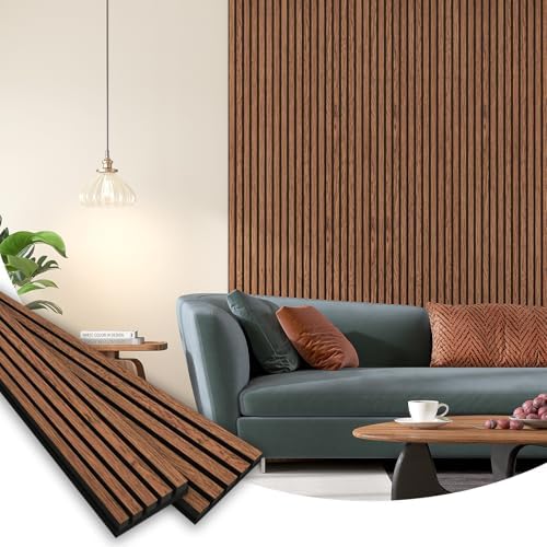 SMARTSTANDARD Wood Slat Acoustic Wall Panels 2 Pack 94"x23.6" Classic Brown