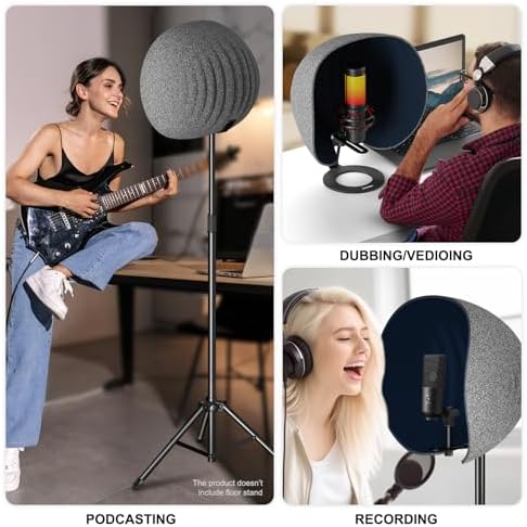 Microphone Isolation Shield,Aokeo Professional Recording Studio Equipment,360° Music Studio Mic Shield,Suitable for of Blue Yeti, Snowball iCE, HyperX QuadCast, SoloCast,Etc Recording Microphones