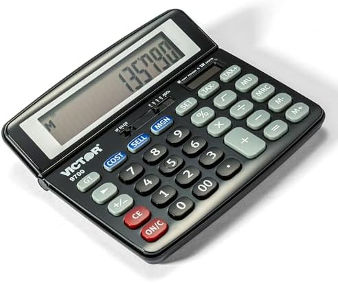 Victor 12-Digit Standard Function Business Calculator, Extra Large Tilt LCD Display, Dual Power Desktop Calculator, 12 x 0.5-Inches, Black (9700)
