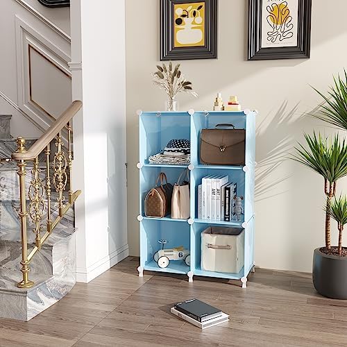 AWTATOS Cube Storage Organizer, Closet Organizers, 6 Cube Shelf, Blue