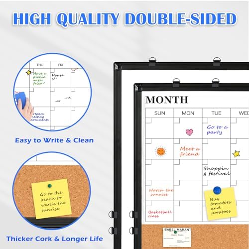 Calendar Whiteboard Dry Erase for Wall, 36" x 24" Month White Board Black