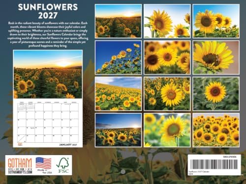 Sunflower Calendar 2027 Monthly Wall Calender 12 Month
