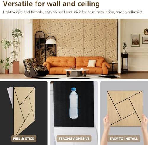 4 Packs Acoustic Wall Panels - Self-Adhesive 3D Wood Slat Wall Panel- Peel and Stick Sound Absorbing Panels for Noise Reducing - Feature Wall Decor for Home & Office