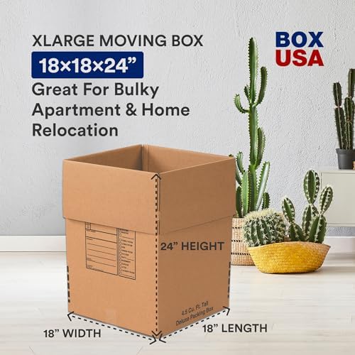 BOX USA Heavy Duty Moving Boxes 18"L x 18"W x 24"H (6-Pack) Large - Corrugated Cardboard Box for Shipping, Mailing, Packing, Packaging and Storage