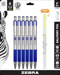 Zebra Pen STEEL F-301 Retractable Ballpoint Pen, Blue Ink, 0.7mm, 6-Pack