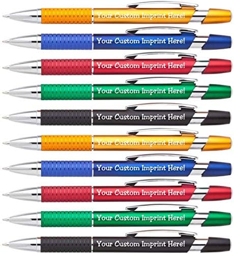 Express Pencils Personalized Ballpoint Pens Click action Custom Black writing ink - The Sleeker - Full color Printed Name Pens with Your Logo/Text/Message FREE PERSONALIZATION - 12 Qty (Assorted)
