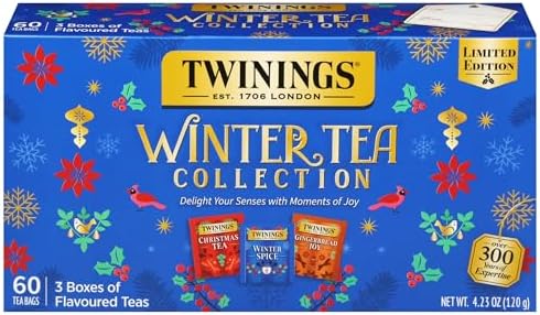 Twinings Winter Tea Collection, Limited Edition Holiday Gift Box, 20 Count (Pack of 3), Includes Christmas Tea, Winter Spice, and Gingerbread Joy, Enjoy Hot or Iced, 60 Teabags