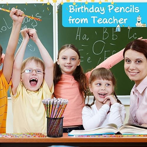 Happy Birthday Pencils Wooden Pencil Birthday Party Pencil with Top Erasers Birthday Party Supplies Favors, 6 Style(48)