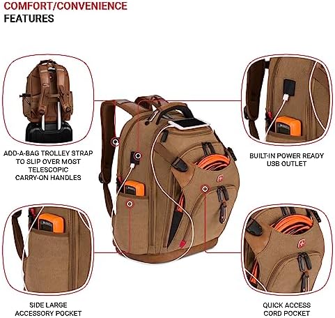 SwissGear Tool Bag Backpack, Fits Up to 17-Inch Laptop, Work Pack PRO, Brown Canvas