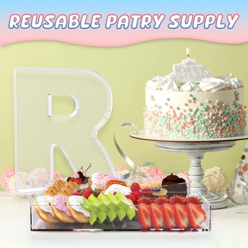 11" Acrylic Letter Charcuterie Box, Reusable Fillable Alphabet Number Shaped Form Tray for Birthday Anniversaries, Party Decorative Serving Plates Display Candy Cake (R)