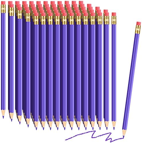 Tatuo 60 Pcs Pencils Pre Sharpened Checking Pencils with Eraser Erasable Colored Pen for Map Coloring Tests Sketch School Office Editing Kids Adults Favors Grading(Purple)