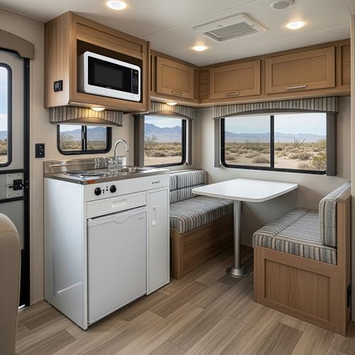 Avanti Full Compact Kitchen, Built in Kitchenette with Stainless Steel Countertop with Sink and Chrome Faucet, Two Element Cooking Range, 2.2 Cu.Ft. Refrigerator & Storage Space, 30-Inch, White