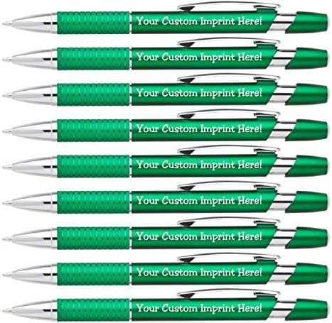 Express Pencils Personalized Ballpoint Pens Click action Custom Black writing ink - The Sleeker - Full color Printed Name Pens with Your Logo/Text/Message FREE PERSONALIZATION - 12 Qty (Green)