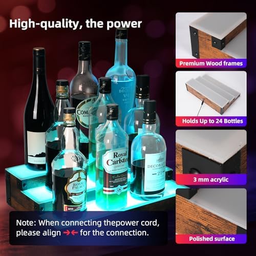 2-Pack 16‘’ LED Lighted Liquor Display, 3-Tier 32Inch Total Bar Shelves for Liquor Bottle, Illuminated Home Bar Shelf with RF & App Control, 7 Colors, Music Sync& 1-4H Timming, Light-Up Whiskey Rack