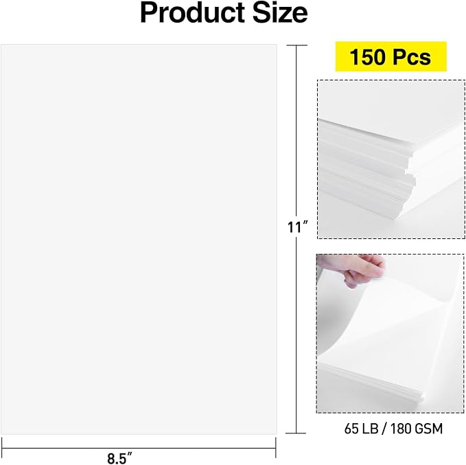 MAXECHO 8.5" x 11" White Cardstock Bulk 150 Sheets Construction Paper Card Stock Printer Paper for DIY Art Crafts, Cricut Card Making, Office Printing, Scrapbooking, Drawing, Invitations, 180 GSM