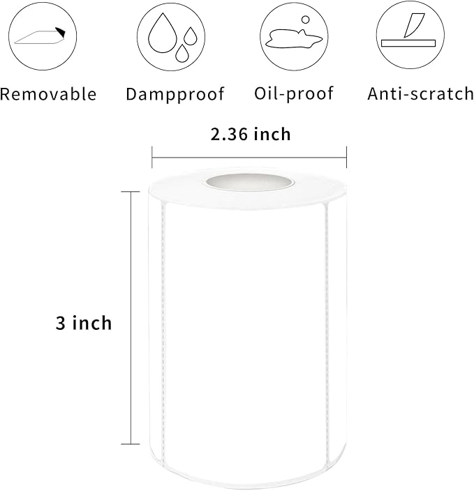 2×3 Inch White Removable Thermal Labels,Waterproof Thermal Label,300 Sheets per Roll with Perforated Lines