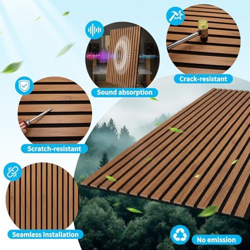 Art3d 47 x 23.6 Inch Acoustic Wood Slat Design Wall Panels, 4-Pack, Walnut