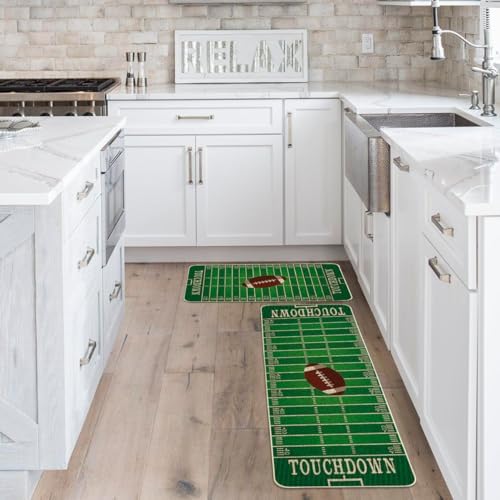 Artoid Mode Touch Down American Football Court Kitchen Mats Set of 2, Rugby Boy Home Decor Low-Profile Kitchen Rugs for Floor - 17x29 and 17x47 Inch