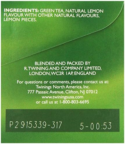 Twinings Green Tea with Lemon - Flavorful Green Tea with Lemon Pieces, Caffeinated Tea Bags Individually Wrapped, 20 Count (Pack of 3)