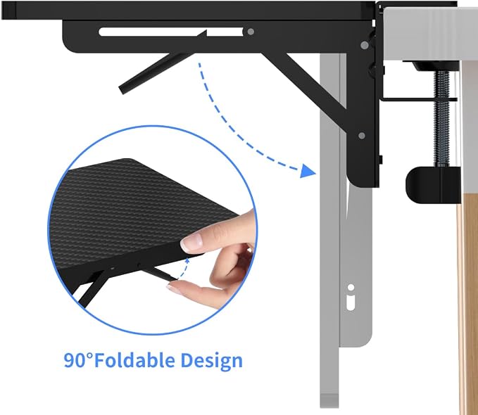 suptek Ergonomics Desk Extender Tray, 9.5"x9.1" Clamp on Table Mount Arm Wrist Rest Shelf, 90° Foldable Computer Arm Rest for Desk, Carbon Fiber, DSF3