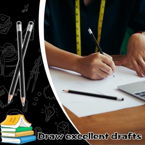 12 PCS Black Pencils with Eraser, Pre-Sharpened HB Pencils for Writing & Drawing, School Supplies for Kids Homework, Tests, Art Crafts & Teacher Grading (Black)