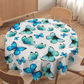 Blue Butterfly Tablecloth, Cute Animal Green Teal Butterfly Fantasy Wings Print Table Cover for Home Kitchen Outdoor Party Picnic Wedding Decor, 60x60in