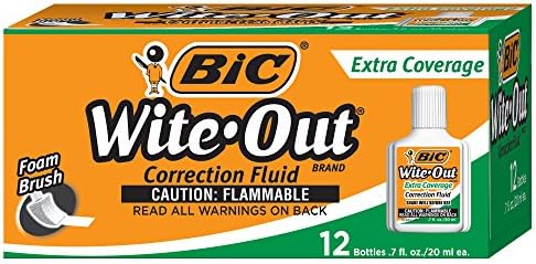 BIC Wite-Out Brand Extra Coverage Correction Fluid, 20 ml, White, 12-Count