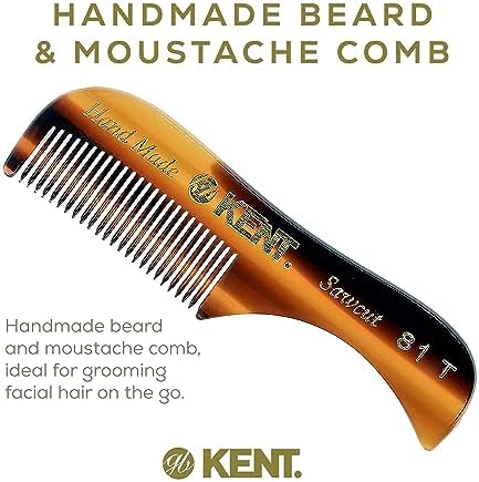 Kent A 81T X-Small Gentleman's Beard and Mustache Pocket Comb, Fine Toothed Pocket Size for Facial Hair Grooming and Styling. Saw-cut of Quality Cellulose Acetate, Hand Polished. Hand-Made in England