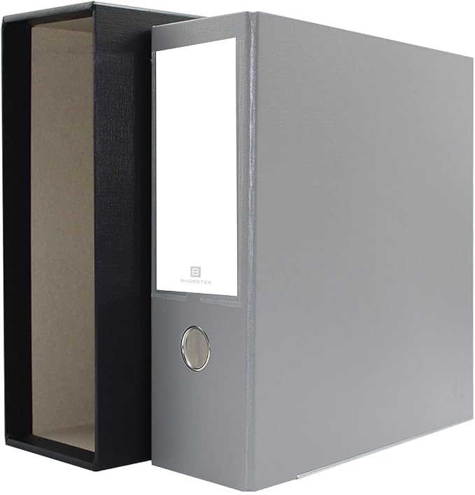 3-Ring Premium Binder & Slip Case - Light Gray, by Bindertek | 4" Spine Width, 675 Sheet Capacity, 3" D-Rings, Linen-Textured Covers, Steel Reinforced Edges