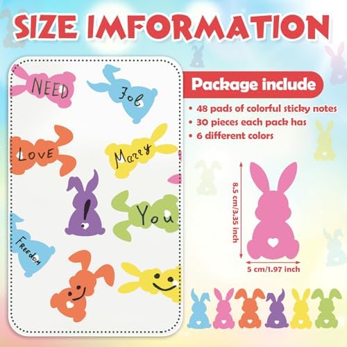 48 Pads 1440 Sheets Easter Bunny Sticky Notes Cute Note Pads Self Adhesive Memo Pad Teachers Gifts Office Supplies Decorations
