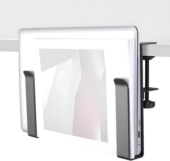 LUKETURE Adjustable Side Laptop Mount, No Drill Laptop Holder, Under Desk Storage, Clamp-On Laptops Stands, Desk Side Mount for Laptops, Mac mini, Keyboard with Anti-Scratch Silicone