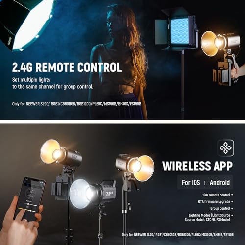 NEEWER MS60B LED Video Light 2.4G/APP Control, 65W Metal Mini Compact COB Continuous Output Lighting Spotlight 2700K-6500K, 40000lux@1m, CRI 97+/TLCI 98+, 12 Effects, PWM Dimming, Bowens Mount, Silver