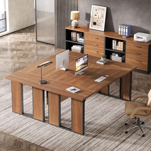 Tribesigns 63‘’ L-Shaped Executive Desk, Office Table with 47-Inch Drawers Cabinet, Large Computer Desk with Storage Shelves, Business Furniture Set for Home Office, Brown