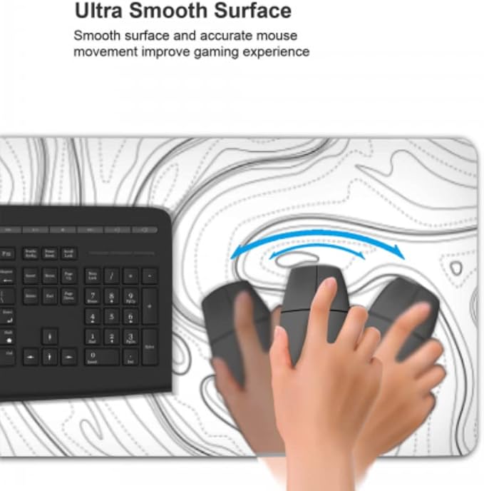 Large Extended Gaming Mouse Pad XXL 35.4x15.7 Inch, White Topographic | White Topographic Desk Mat with Waterproof Non Slip Rubber Base, XXL Keyboard Mouse Pad for Computer, Laptop, Office & Gaming