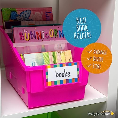 Really Good Stuff Chapter Book Classroom Library Bins with Dividers -4 Pack