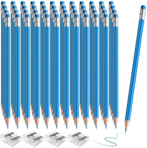 48 PCS Light Blue Pencils Bulk with Eraser, Pre-Sharpened HB Pencils for Writing & Drawing, School Supplies for Kids Homework, Tests, Art Crafts & Teacher Grading(Light Blue)
