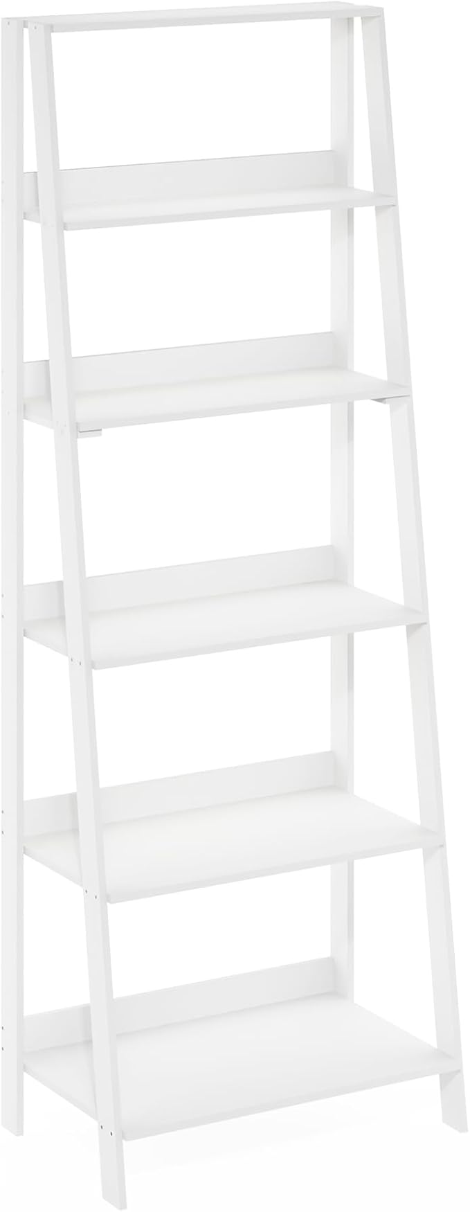 Furinno Ladder 6-Tier Book Shelf, Open Frame Ladder Shelf, White | 14.8 x 23.6 x 66.2, Bookcase, Standing Display Storage Shelves, Storage Rack, for Organization, Living Room, Home Office