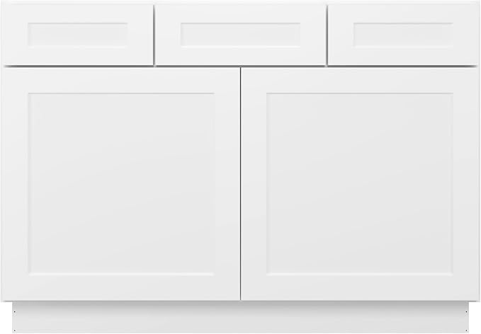 Furinno Shaker 2-Drawer Bath Vanity Cabinet Without Top, 2-Door, White | 21 D x 48 W x 34.5 H, Adjustable Hinges, Soft-Close Shaker-Style Door, Ready to Assemble, Plywood, for Bathroom, Washroom