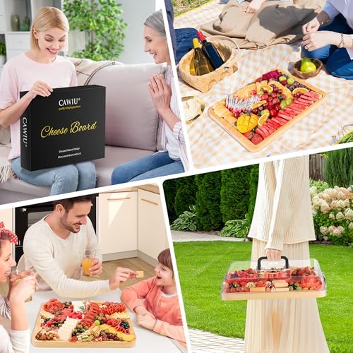 CAWIU Large Charcuterie Board with Lid, Portable Cheese Board & Snack Tray