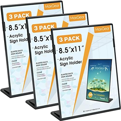 MaxGear Fall Resistant Acrylic Sign Holder 8.5 x 11 Inches 3 Pack