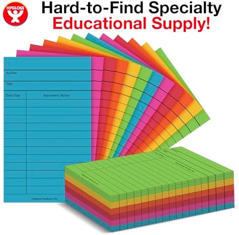 Hygloss Library Checkout Cards for Traditional Book Pockets and Classroom Organization - Vintage Style Bright Colors Due Date Tracking, 3x5 Inch, 50 Pack