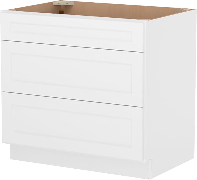 Furinno Shaker Drawer Base Kitchen Cabinet with 3-Drawers, Ready to Assemble, 24 D x 36 W x 34.5 H, White