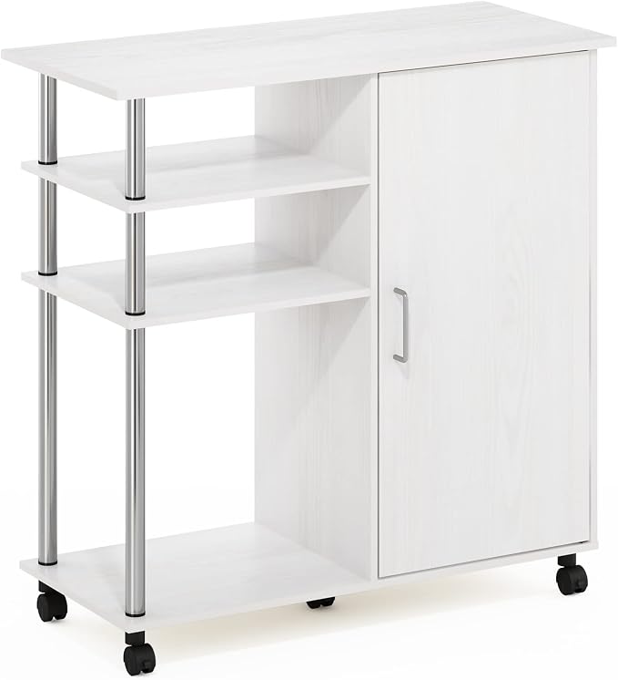 Furinno Helena Rolling Cart, 4-Tier Rolling Utility Cart with Closed Cabinet, Storage Cart, for Office, Living Room, Kitchen, Storage and Organizers, White Wood