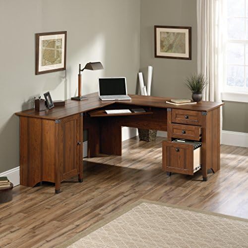 Sauder Carson Forge Corner Computer Desk, Rustic Vintage L-Shaped Desk, in Washington Cherry