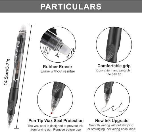 USUAL Retractable Erasable Pens 12 Black Erasable Gel Pen 0.5mm Erasable Gel Pens Black Make Mistakes Disappear Smooth Writing Pen Office Back-to-School Supplies (Black)
