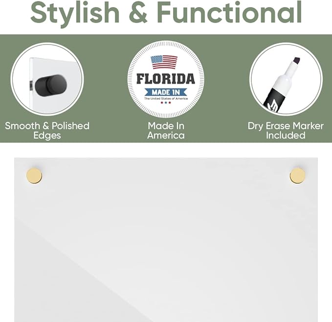 Ships Next Day, Made in USA - Acrylic Dry Erase Board | Non-Magnetic Dry Erase Board | Hanging Frameless White Board | Acrylic for Office, School and Home Walls | for Kids & Adults (White - 30x48)